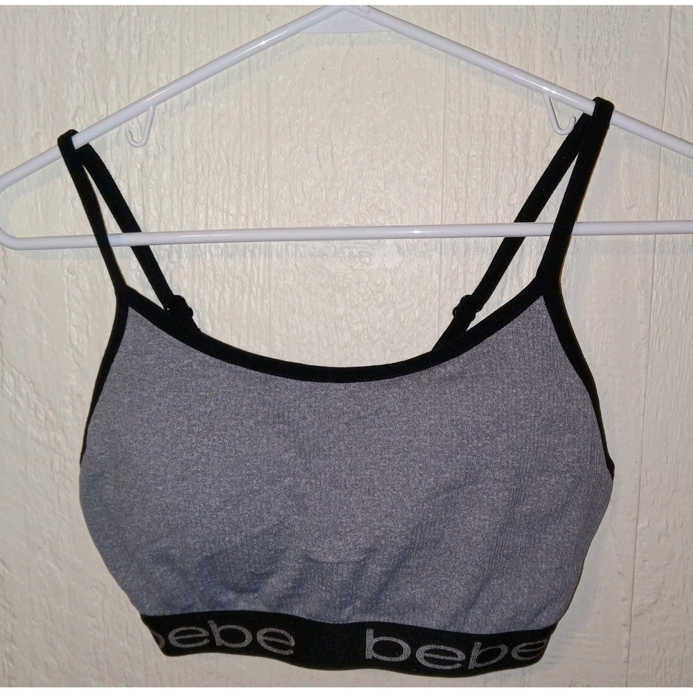 bebe Sports Bra Women 1X Grey Logo Band Adjustable Straps Athleisure